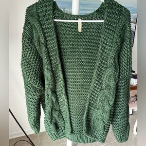 Wishlist Chunky Cable Knit Cardigan S/M Cozy Green